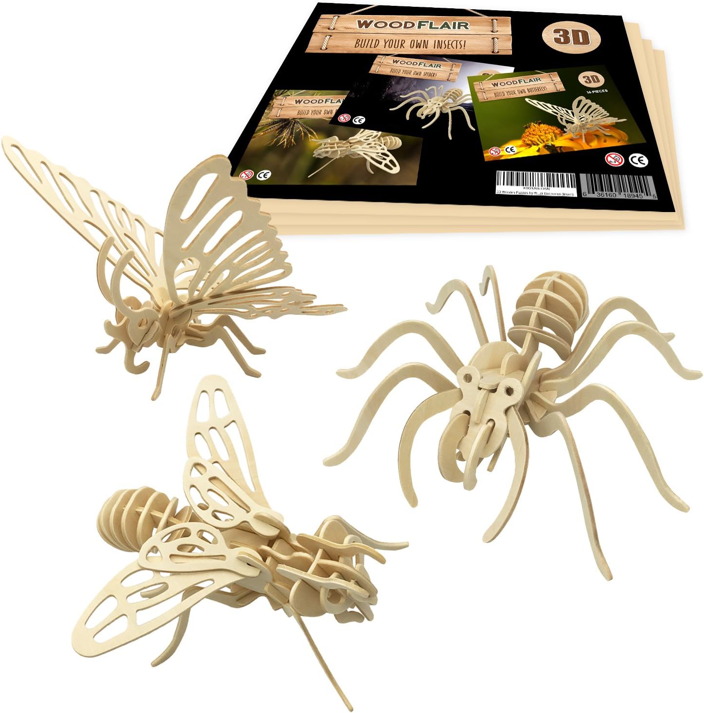 WoodFlair 3D Wooden Puzzle, Set of 3, Insect