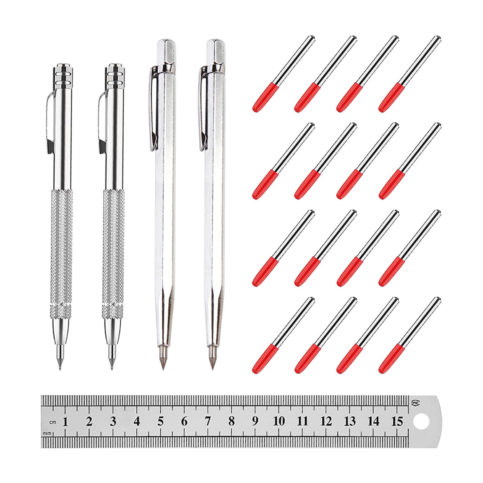 Pilikoll 4 Pcs Tungsten Carbide Tip Scriber with 16 Replacement Marking Tip, Steel Ruler Glass Scribe Tool Engraving Pen Metal Scribe Pen Tool Tungsten Carbide Scriber with Magnet for Ceramics,Metal