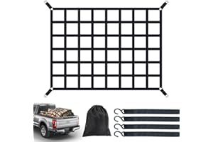 Heavy Duty Cargo Net for Pickup Truck Bed 66" x 50" 1100 lbs Capacity with Adjustable Cam Buckles S-Hooks and Drawstring Stor