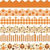 Fall Bulletin Board Borders Fall Classroom Decorations Pumpkin Maple Leaf | Joffetii 78Ft Autumn Thanksgiving Bulletin Border Orange Plaid Stripes Bulletin Trim Fall Harvest School Office Wall Decor