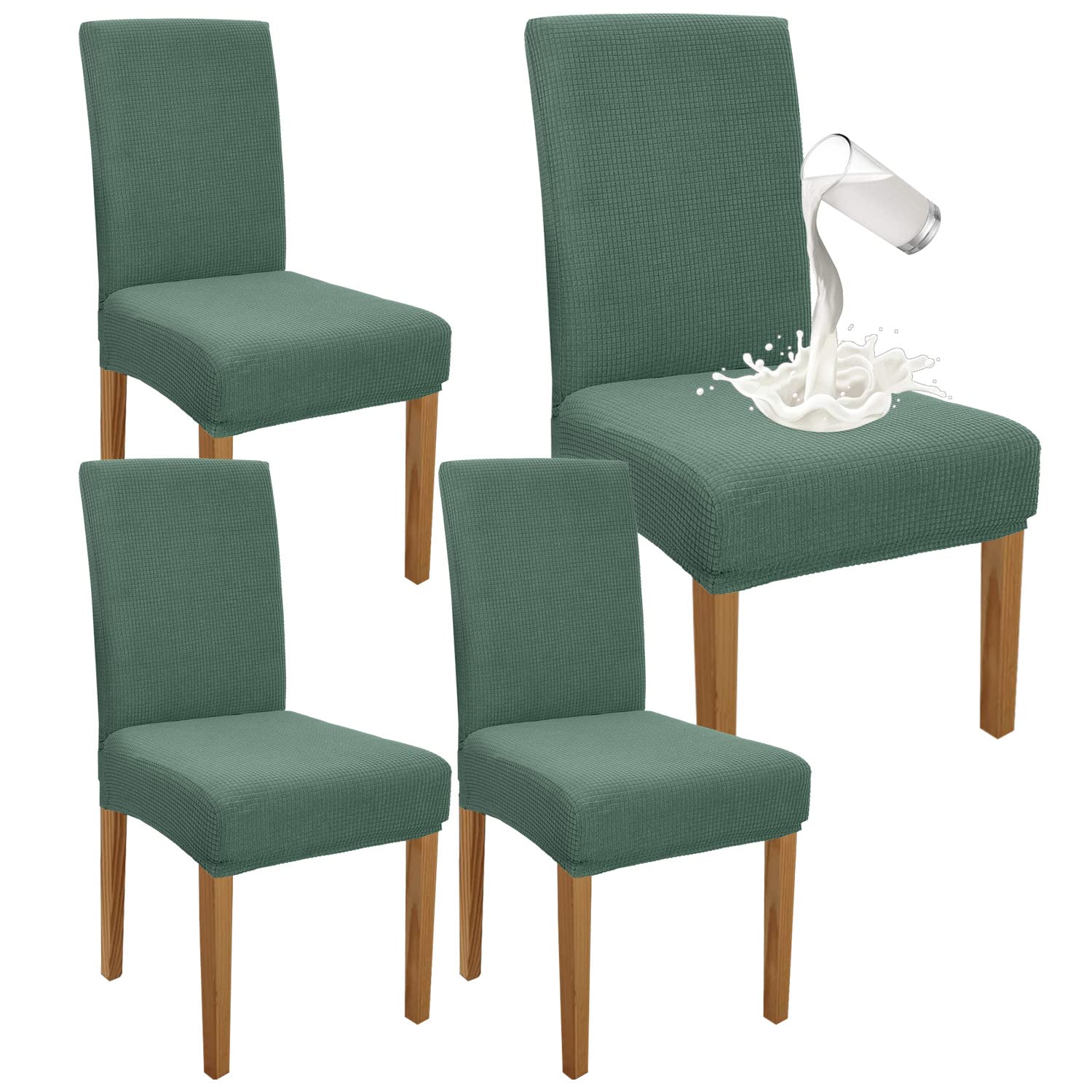 Granbest Premium Waterproof Dining Chair Covers Set of 4, Stretch High Back Chair Slipcovers for Dining Room, Washable Removable Chair Protector for Banquet, Kitchen, Party(MatchaGreen, Pack of 4)