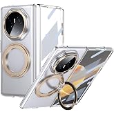 Magnetic Case Compatible with Honor Magic V3 Case with Stand Built-in Screen Protector,Ring Kickstand, Military Grade Shockproof Protective Shell Cover Flip Phone Drop Protection Cover(Gold)