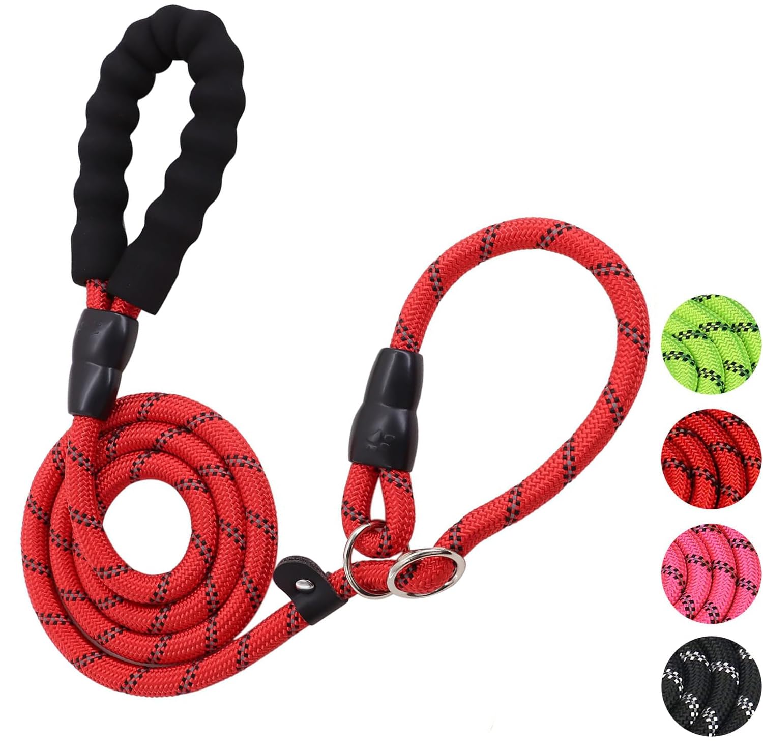 Dog Slip Lead, Training Leads for Dogs, 2m Reflective Slip Leads with Soft Padded Handle, Adjustable Pet Lead Leash for Large Medium Small Dog (red)