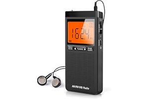 Greadio NOAA Weather Alert Radio, AM FM Portable Radio, Transistor NOAA Radio with Best Reception, Battery Operated by 2 AAA Batteries, LCD Display, Earphone Jack, Digital Clock Pocket Radio