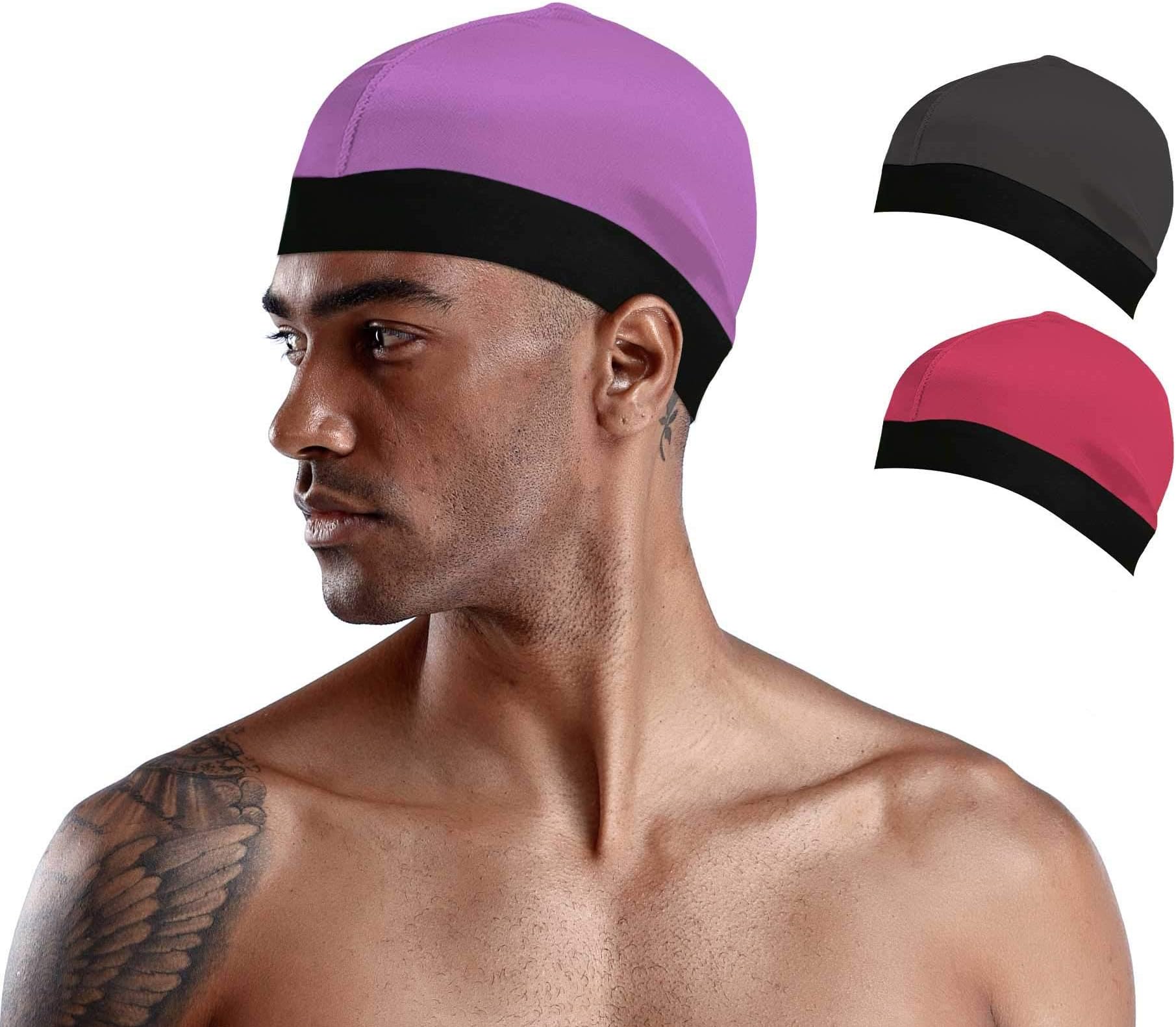 3 Pack Silky Stocking Wave Cap Sleep Cap Shower Cap Durag Base Dome Cap for Men