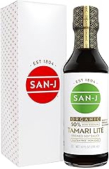 San-J - Organic Gluten Free Tamari Soy Sauce with 50% Less Sodium - Made with 100% Whole Soy - Specially Brewed - 10 oz. Bott