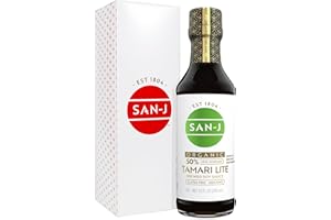 San-J - Organic Gluten Free Tamari Soy Sauce with 50% Less Sodium - Made with 100% Whole Soy - Specially Brewed - 10 oz. Bottle