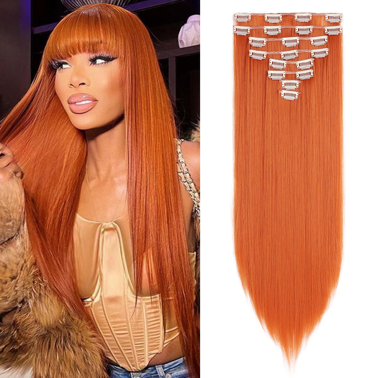 Mscat 20 Inch Clip in Hair Extensions 8Pieces/Set Copper Red Straight Hair pieces hair extensions Natural Soft Synthetic Hairpieces for Women(350#)
