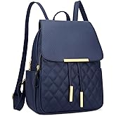 KKXIU Quilted Trendy Leather Backpack Purse for Women and Ladies Shoulder Travel Daypacks Bags (Navy)