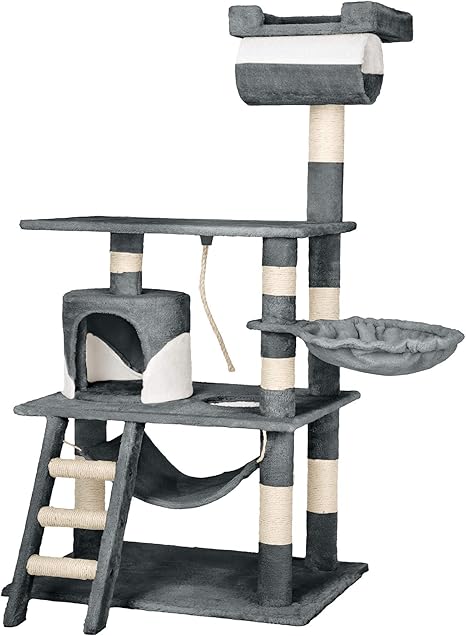 Tectake Arbre A Chat Griffoir Grattoir Geant Avec Hamac Et Tunnel Hauteur 141 Cm Diverses Couleurs Au Choix Gris Blanc No Amazon Fr Animalerie