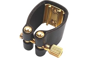 Alto Tenor Saxophone Ligature, Leather Fastener With Gold-Plated Screws And Metal Cap Clip For Clarinet Reeds