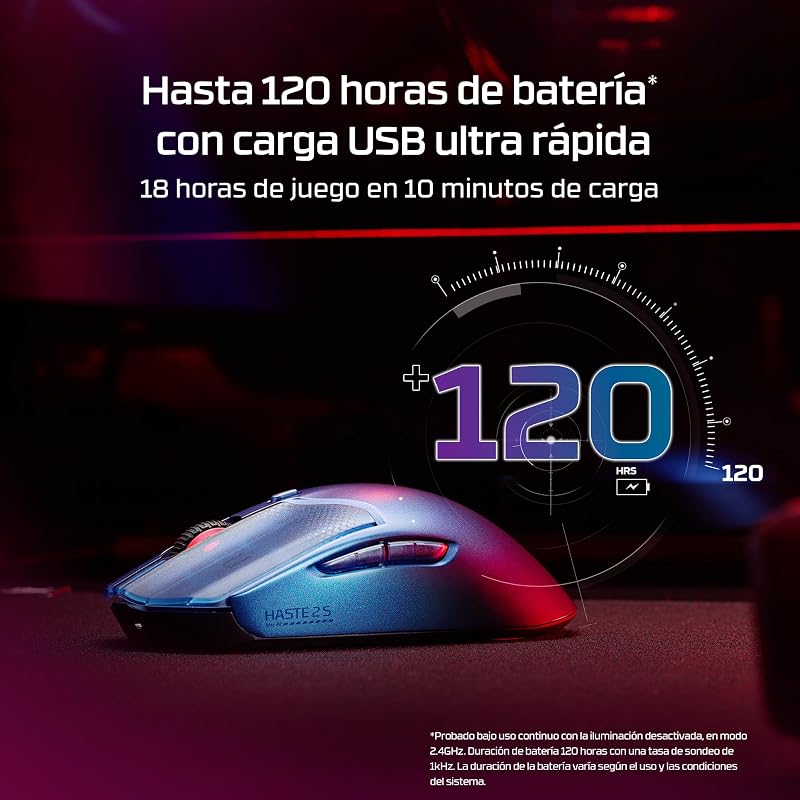 Pulsefire Haste 2 S - Ratón Gaming inalámbrico, Carcasa de magnesio, Ultra-Ligero 64g, batería 120h, Glass Skates, Sensor 26K, Color Plata