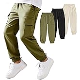 QPJQPJ Boys Cargo Pants 3 Pack Loose-Fitting Casual Sports Pants with Pockets Jogging Trousers Bottom for Kids 8-12 Years