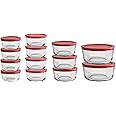 Anchor Hocking 26 Piece Glass Storage Containers with Lids (13 Glass Food Storage Containers & 13 Red SnugFit Lids)