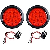 2pcs RED 4" Round 12 LED Brake Stop Tail Light Grommet Plug for Truck Trailer RV UTE UTV