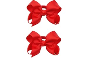 ZOONAI 3 Inch Baby Girl Hair Bows Elastic Hair Tie Accessories Bow Ponytail Holder - Set of 2 (Red)