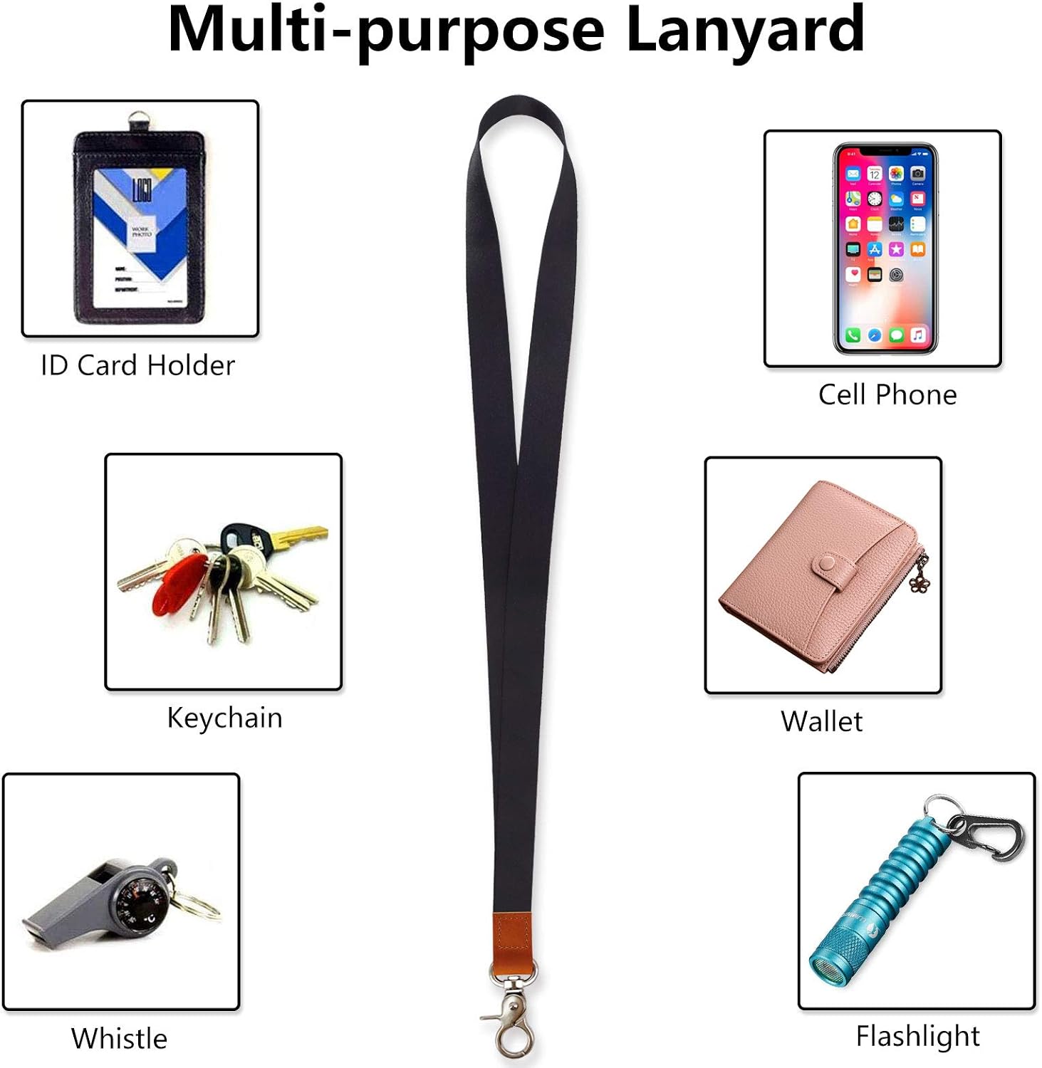 HONZUEN Black Lanyard, Long Neck Leather Strap with Metal Ring, Strong Neck Strap & Lanyard for Keys Women Men ID Badges - Image 5