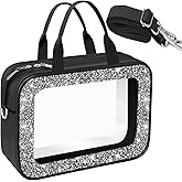 Meetart Clear Makeup Bag.Crushed Diamond Travel Toiletry Bag with Detachable Shoulder Strap.Transparent Cosmetic Bag for Travel, Bathroom Storage.(Black)