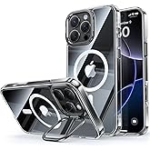 Maledan Designed for iPhone 16 Pro Max Case Clear [Fit for MagSafe] [Military-Grade Shockproof] [Aluminum Kickstand] [Anti-Yellowing] Slim Transparent Magnetic Phone Case for 16 Pro Max, Crystal Clear