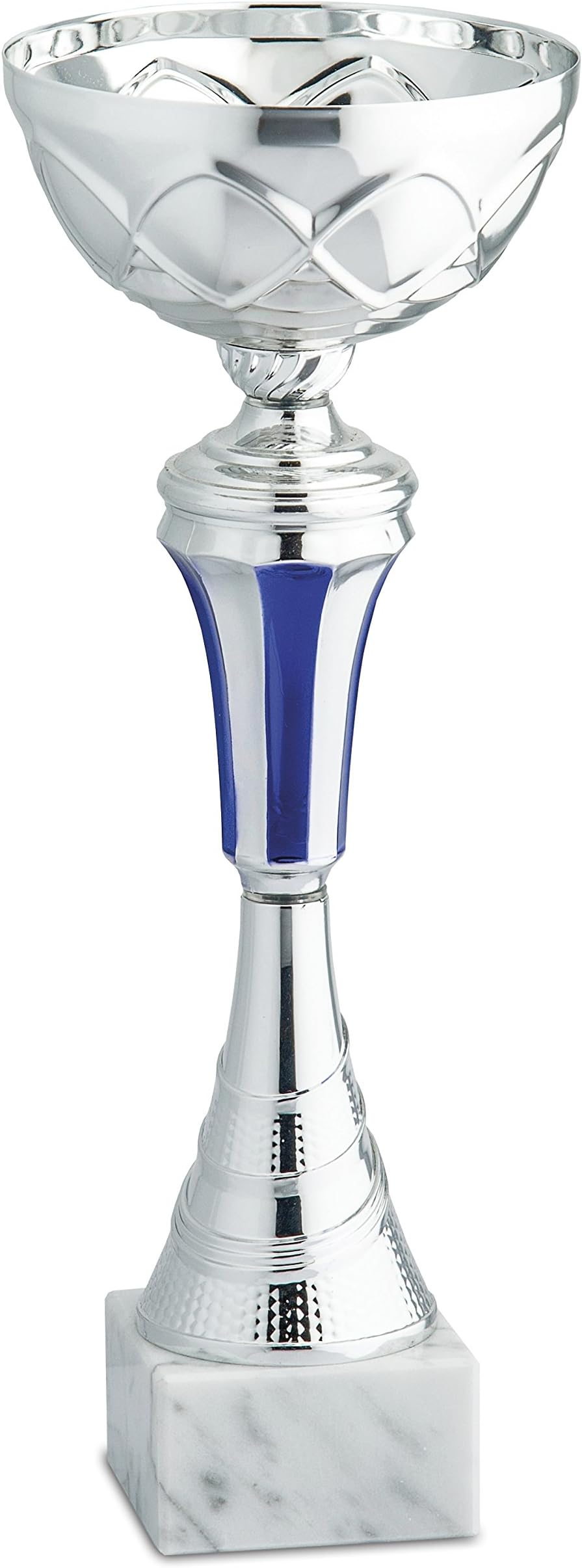 Trophy for premiazioni Sports Cup – Color Silver and White Body and Blue with Marble Base – H 31.5 cm D 12 cm – Finished – Made in Italy – Gift Idea