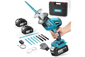 SEESII Reciprocating Saw Cordless, Variable Speed 3500 RPM Brushless Motor with 8 Saw Blades, 2 x 4.0Ah Batteries, LED Light,