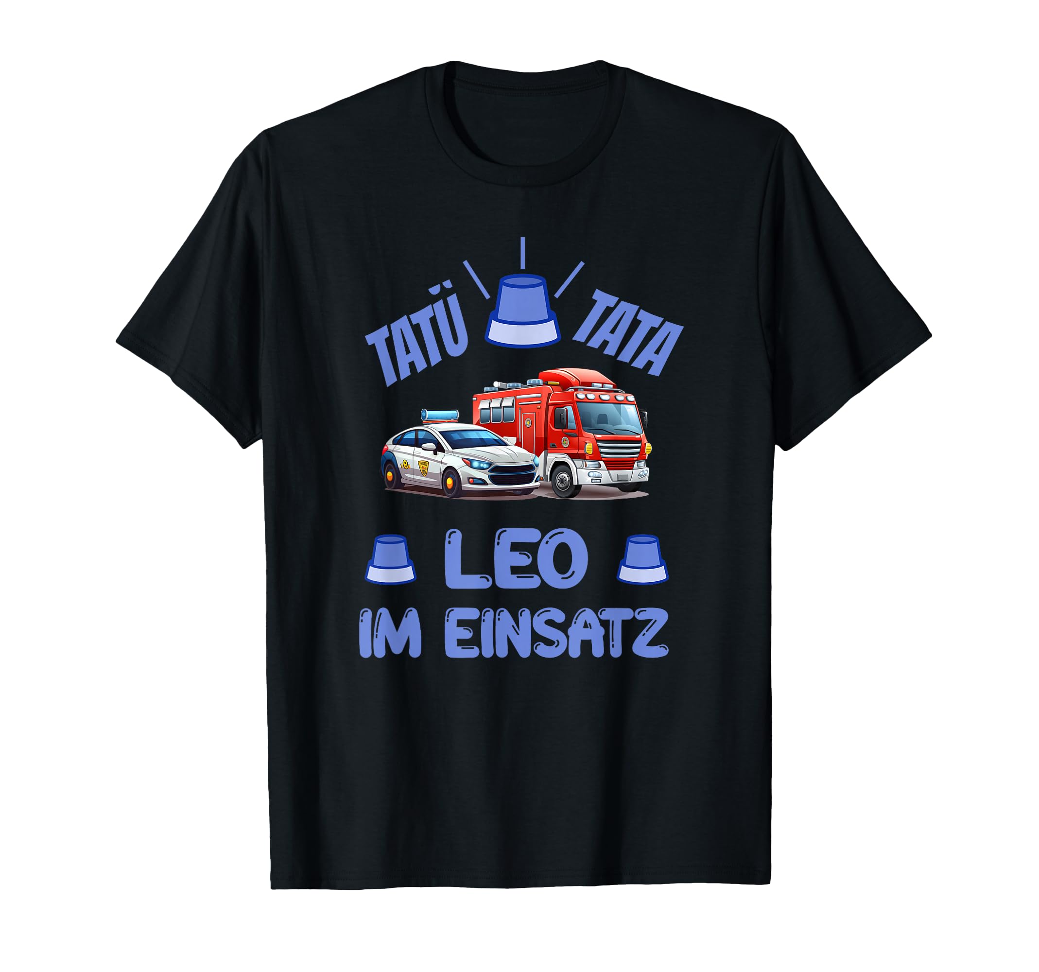 Leo im Einsatz Polizeiauto Feuerwehrauto Blaulicht Kinder T-Shirt