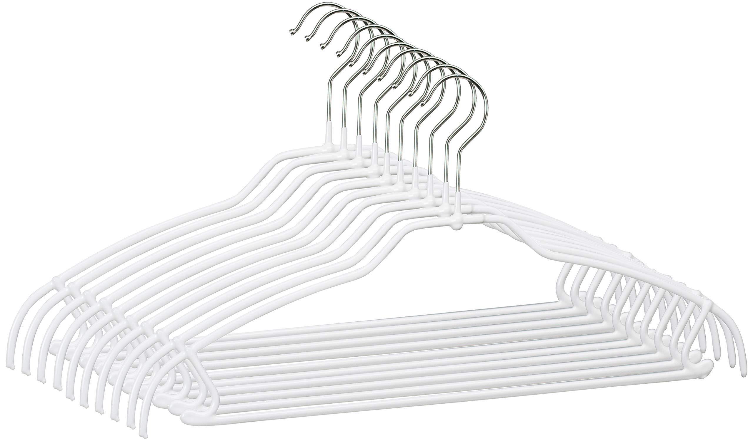 MAWA Hanger for Clothes, Silhouette Light FTU, Set of 10, Space-saving Hangers with Bar, for tops, Trousers and Skirts, 360° Rotatable, with Anti-slip Coating, 42 cm, White