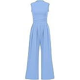 PRETTYGARDEN Womens Summer Jumpsuits Dressy Casual One Piece Outfits Sleeveless Mock Neck Wide Leg Pants Rompers with Pockets