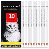 MARTCOLOR White Charcoal Pencils Set, 10 Pieces Sketch Highlight Pencils | Professional Charcoal Pencils for Drawing, Sketching, Shading, Blending, White Chalk Pencils for Beginners &amp; Pro Artists