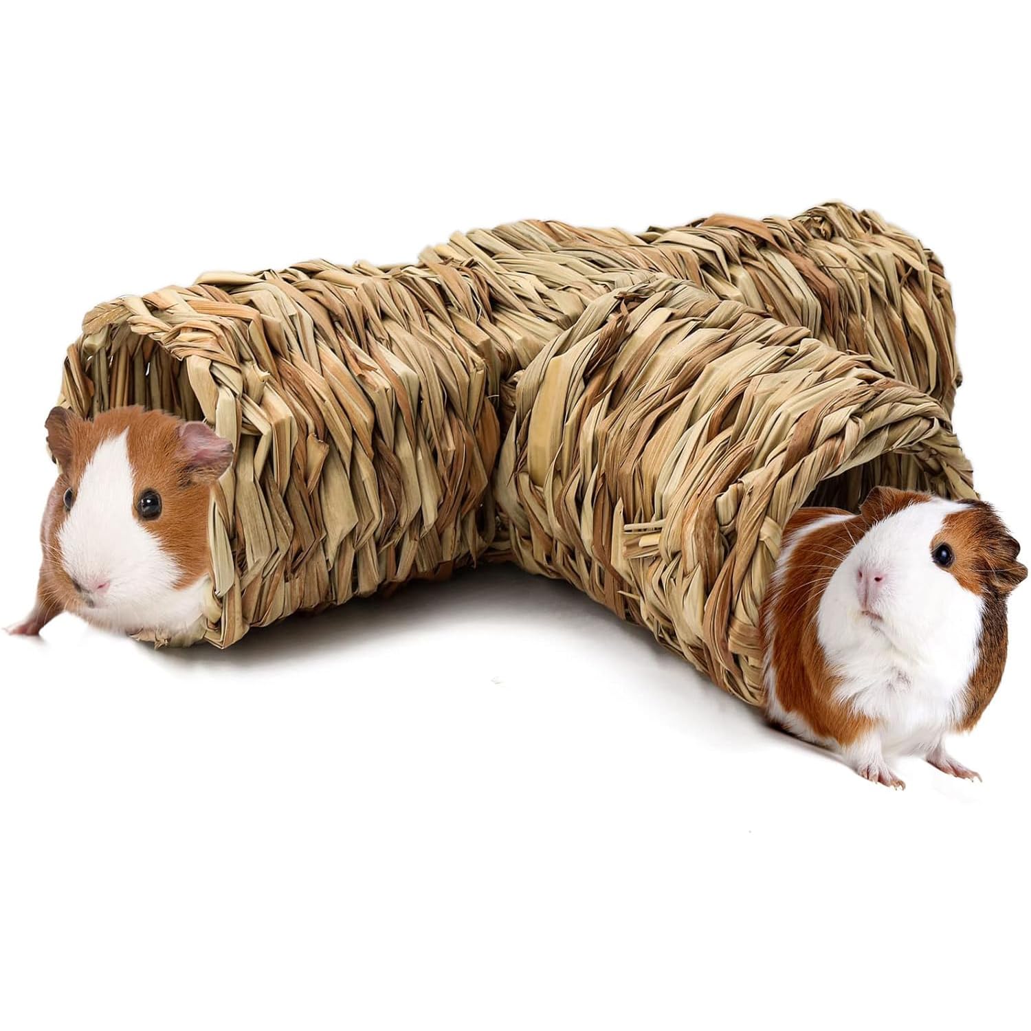 ANCLLO Hideaway Grass Tunnel Straw House with Open Entrance Lightweight Durable Home for Rats Syrian Hamster Ferrets Guinea Pig Chinchilla Hedgehog and Budgies