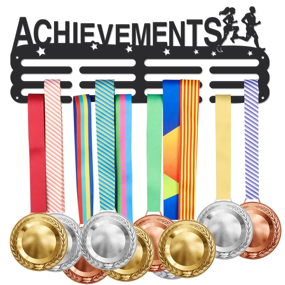 SUPERDANT Running Metal Medal Hooks Achievements Wall Storage Award Holder for Running Lover Wall Medal Hanger Rack Frame for Can withstand 10-15 kg Black