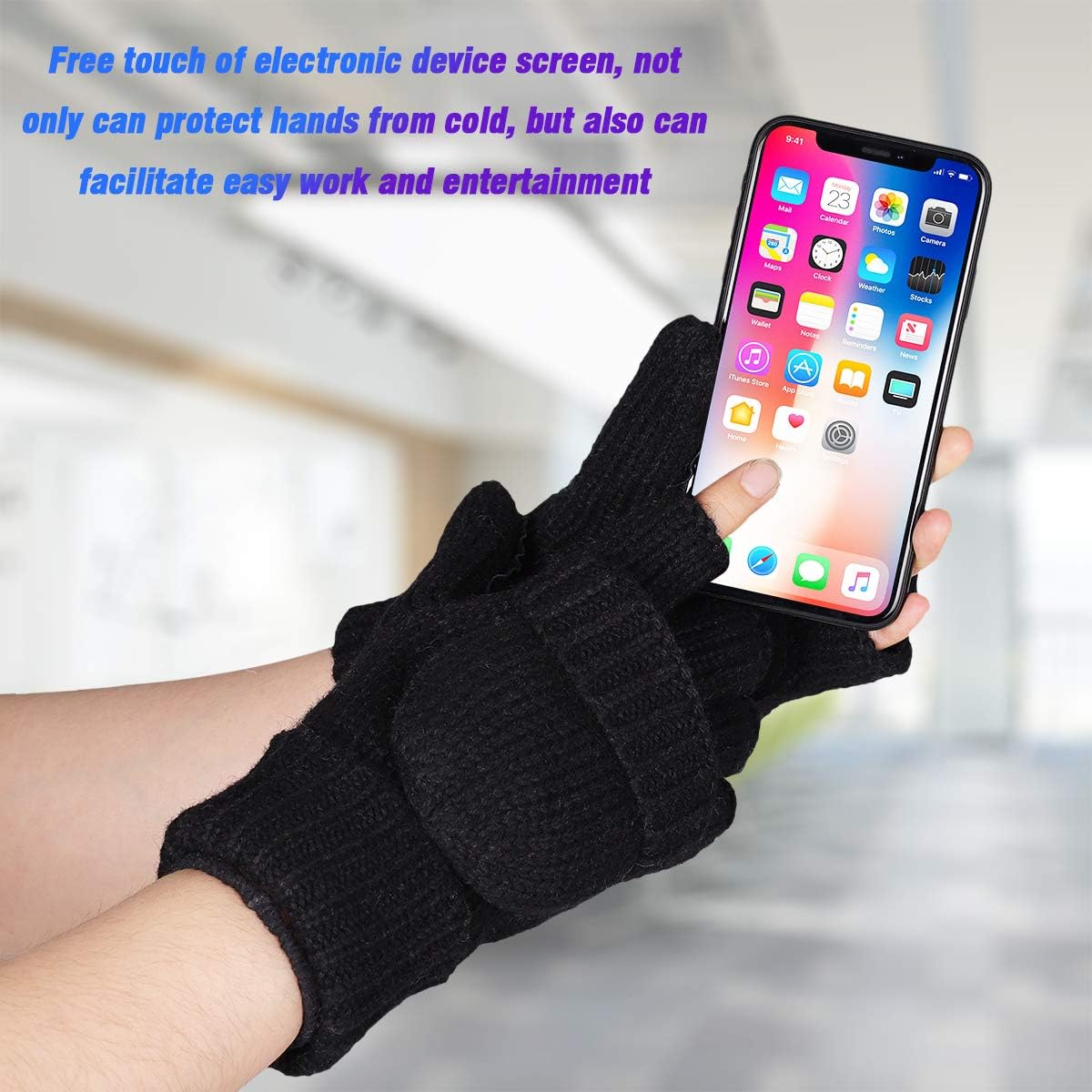 Bodvera Thermal Insulation Fingerless Texting Gloves Unisex Winter Warm Knitted Convertible Mittens with Flap Cover BK at  Women’s Clothing store