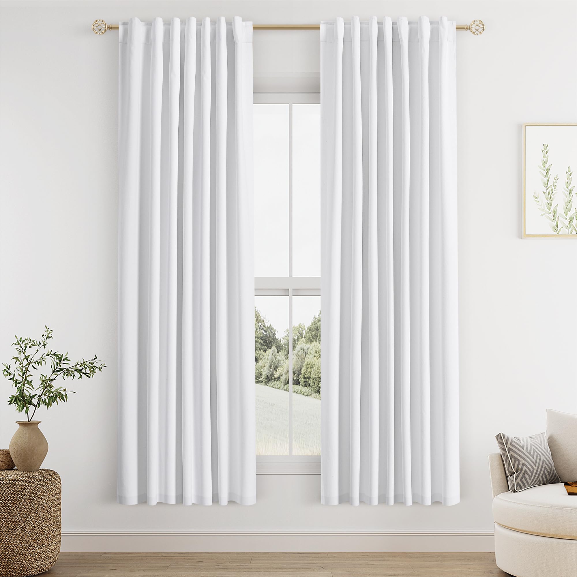 Photo 1 of Guken White Linen Blackout Curtains 72 Inch Length 2 Panels Set for Living Room Bedroom Back Tab Thermal Insulated 100% Black Out Linen Drapes Room Darkening Window Curtains Pure White