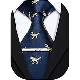 Barry.Wang Silk Ties for Men Fun Necktie and Tie Clip Set for Wedding Party Business Formal Extra Long