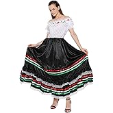 FantastCostumes Women Traditional Mexican Dress Lace Flower Senorita Costume Festival Party Spanish Dress
