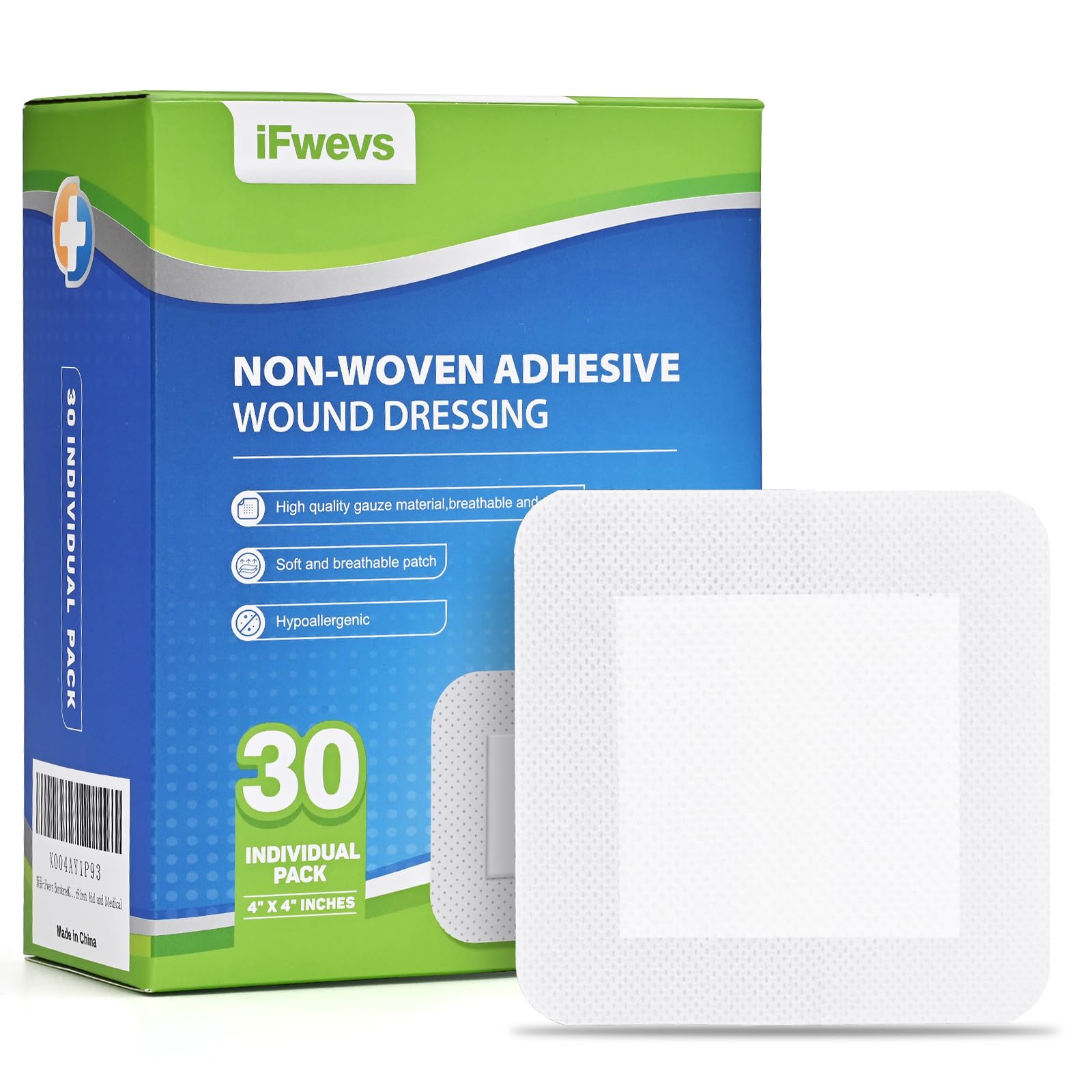 Photo 1 of 30 Count Bordered Gauze Island Dressing - 4" x 4" Sterile Individually Wrapped Gauze Pads Highly Absorbent, Non-Woven Backing -Breathable Wound Dressing for First Aid?2x2 Non-Stick Pad in Center?