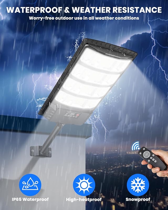 Lampione Solare per Esterno, 6500K Lampada Stradale Solare con Sensore di Movimento, Telecomando, Impermeabili 320° Illuminazione Faretto Solari con Pannello per Giardino, Strada (2 Pezzi)