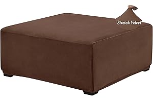 ANWUCHEN Ottoman Cover Square-Stretch Velvet Ottoman Cover -Soft Square Ottoman Covers Slipcover -Thick Storage Ottoman Cover Foot Stool Cover with Elastic Bottom Large Coffee