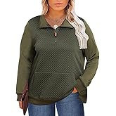 ForHailey Women's Plus Size Quilted Pattern Lightweight 1/4 Zip Long Sleeve Casual Sweatshirts Pullovers Shirts Tops