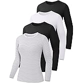 HOPLYNN 1/4 Pack Womens Long Sleeve Shirts Crew Neck Basic Compression Slim Fitted Workout Undershirts Baselayer Tops