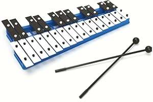 CARA & CO Professional Blue Plastic Soprano Glockenspiel Xylophone with 27 Metal Keys & Notes Engraved into Keys - Includes 2 Plastic Beaters