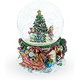 Joyful Children Adorning Christmas Tree: Musical Water Snow Globe