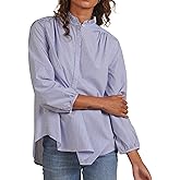 Womens Blue White Stripe Shirt Long Sleeve Standup Ruffle Collar Blouse Dressy Business Casual Tops