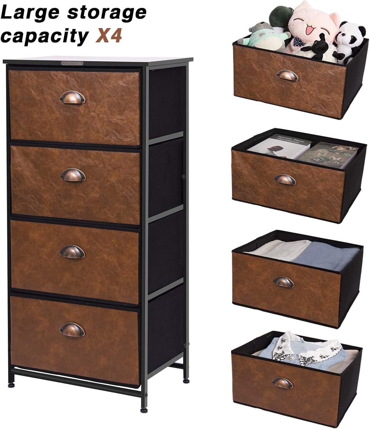 Dresser Storage Tower,Retro Industrial Style 4 Drawer Vertical Fabric Storage Unit for Bedroom, Hallway, Entryway, Closet,Nursery Room,Bathroom: Kitchen & Dining