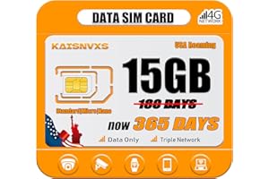 KAISNVXS 4G LTE Cellular Data SIM Card for 365 Days 15GB Compatible with The USA Nationwide Networks for Unlocked Security Cameras, Hunting Trail Cameras, Game Cameras, Tablets, No Need Activation