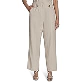 HALSTON Womens Straight Leg Linen Faux Belted Pant
