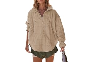Daacee Oversized Lightweight Quilted Pullover Jacket for Women Casual Half Zip Puffer Jackets Padded Outwear with 4 Pockets