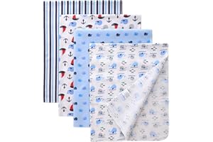 Gina Era Unisex Baby Cotton Flannel Receiving Blankets, Baby Blankets 4 Pcs, Baby Swaddle Blankets, Baby Flannel Blanket 30x30 Inches for Boy Girl (Style-3)