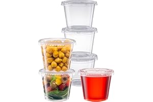 Pantry Value [5.5 oz. - 100 Count Clear Disposable Plastic Portion Cups with Lids - Small Plastic Condiment Containers for Sauce, Salad Dressings & Portion Control