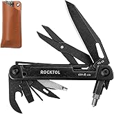 ROCKTOL Multitool Gen-R Lite, Retro Black EDC Pocket Knife VG10 Blade, Compact 15-in-1 Multi-Tool with Screwdriver, Large Sci
